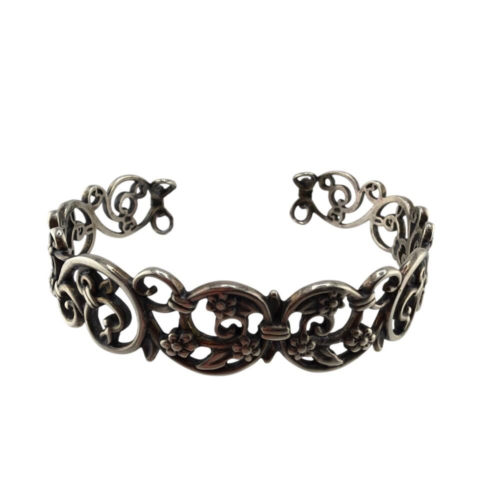 Vintage Carolyn Pollack Relios Sterling Silver Floral Scrollwork Bracelet
